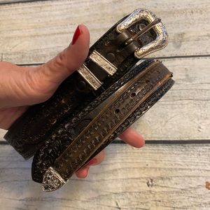 Elegant Brown Leather Belt with Silver Buckle
